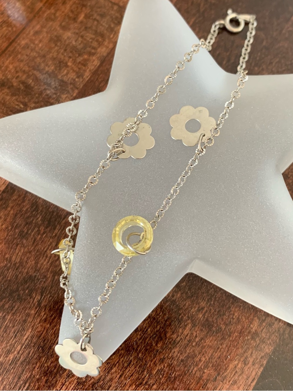 Sterling silver anklet with flowers and glass charms